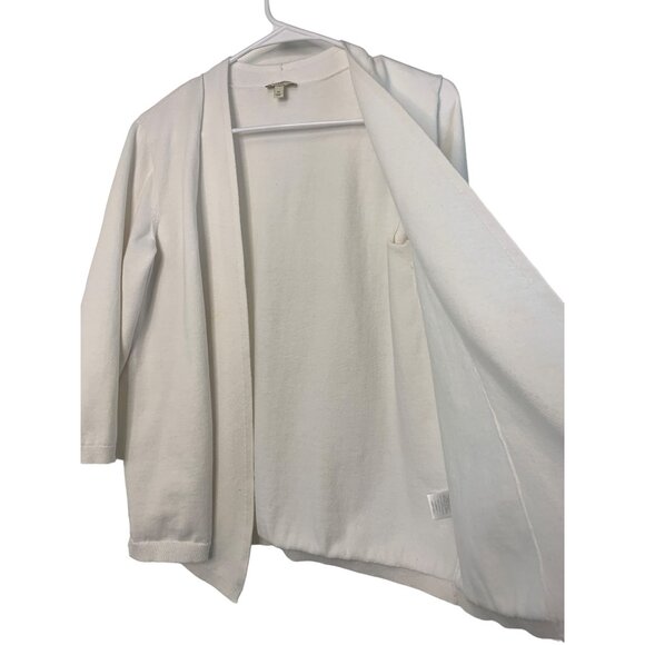 Talbots White Cotton Open-Front Cardigan Sweater Size M GUC 7421 3/4 sleeve - Picture 2 of 8